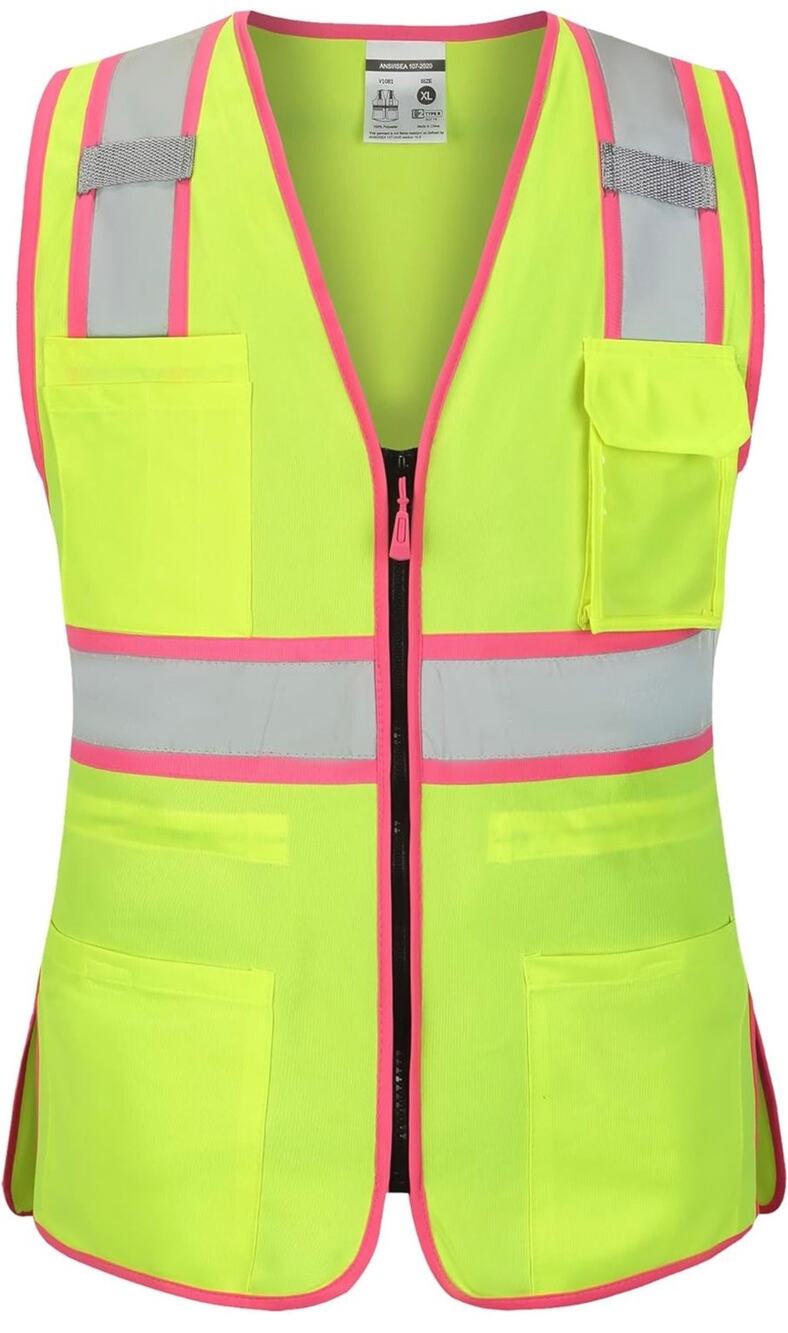 Hi Vis Safety Vest, Women Drawstring waist, Construction ANSI Type R Class2 4XL